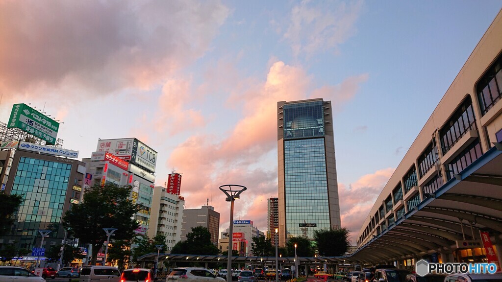 駅前の夕焼け