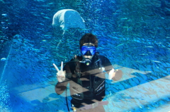 水族館でＶサイン
