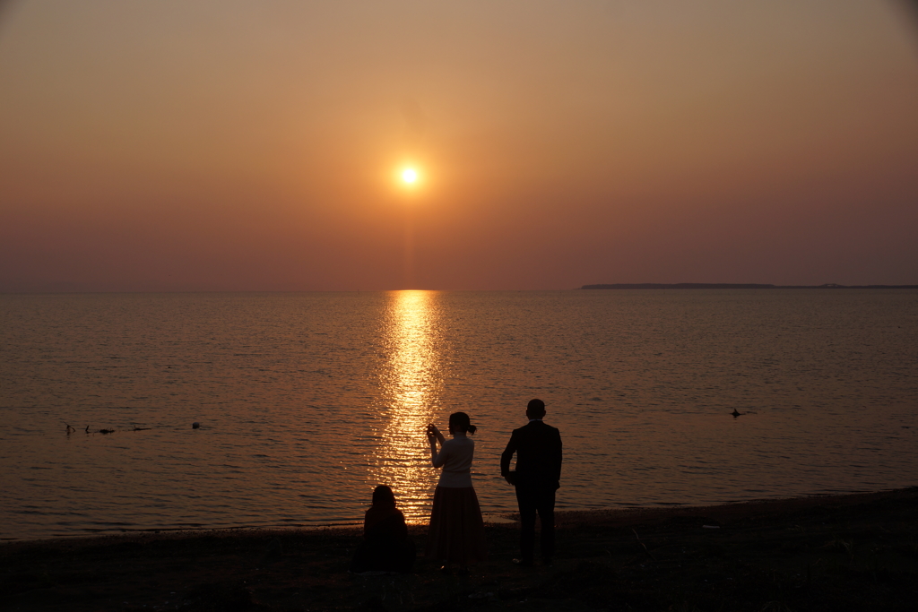 サロマ湖　夕陽