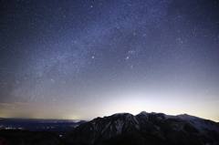 冬の天の川と九重連山