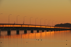 夕陽に輝く大橋