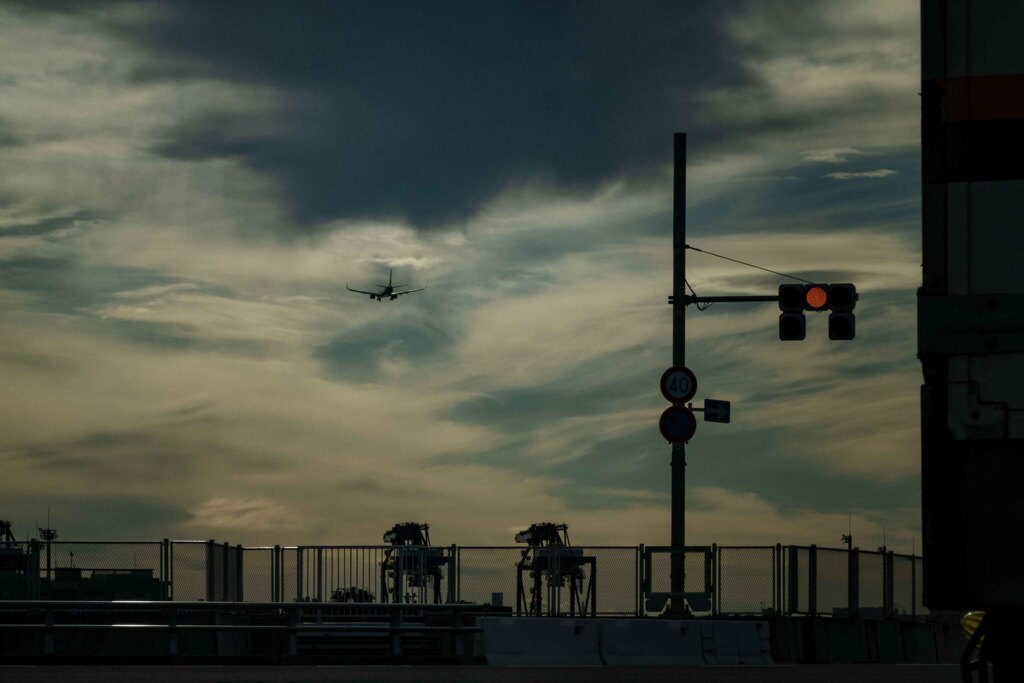 夕景　飛行機