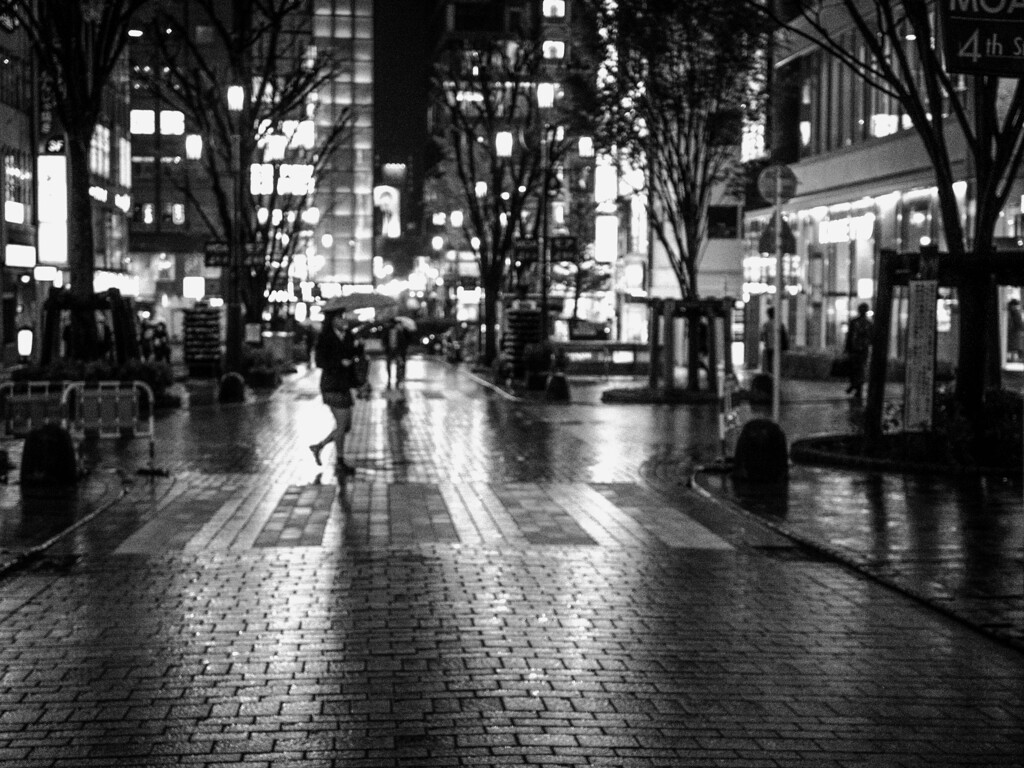 夜の街　雨