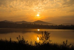 山中湖の朝焼け