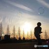 夕陽とシャボン玉