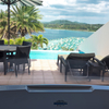 Beyond the jetted bath is a terrace