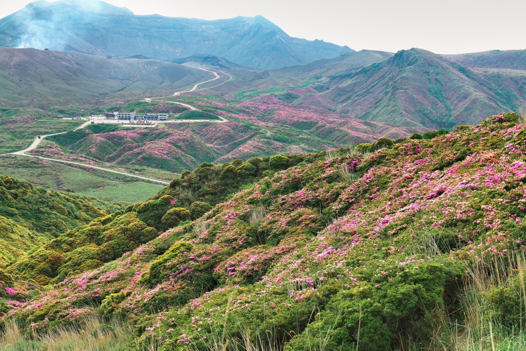 中岳火口の噴煙を望む