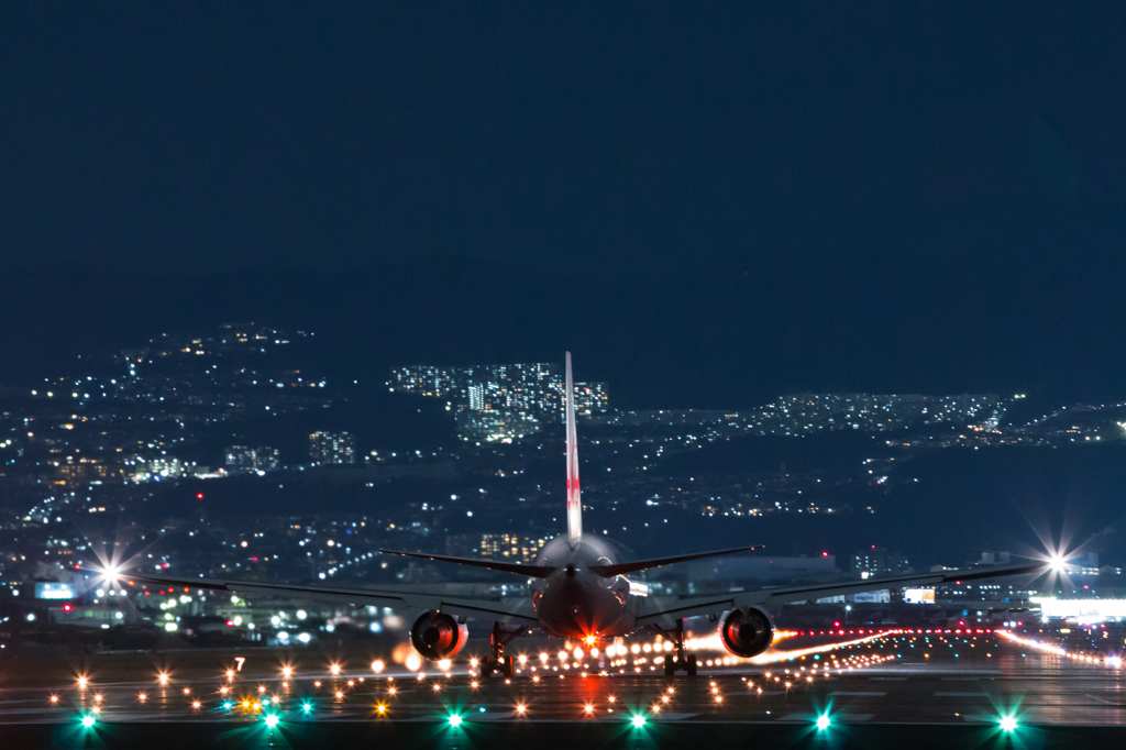 宝塚の夜景をバックに