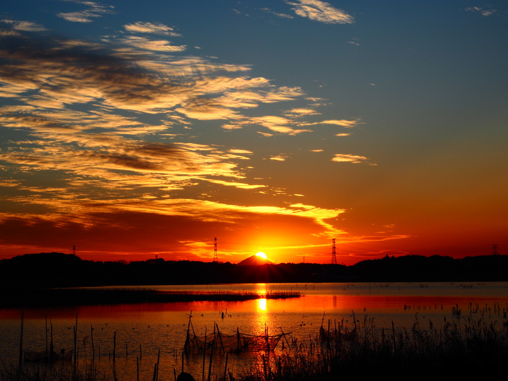 手賀沼からみる富士の夕焼け 2