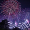 秋の城と花火