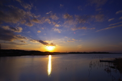 手賀沼に沈む夕日