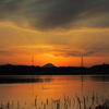 富士映る手賀沼の夕焼け