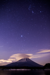 精進湖・笠雲とオリオン