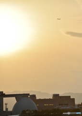 夕陽と飛行機