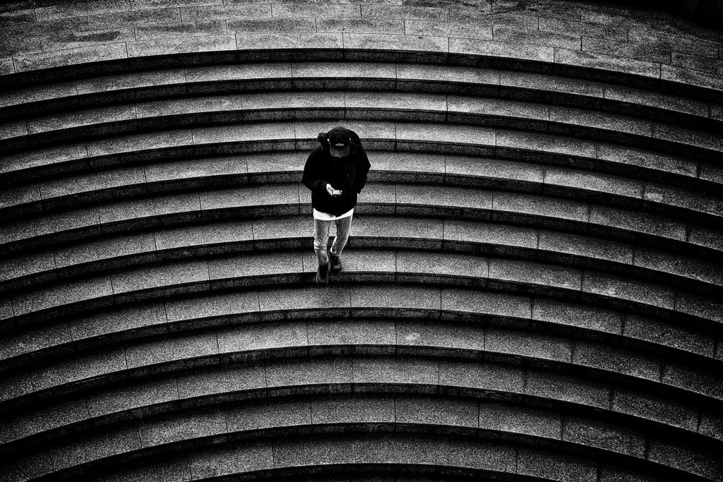 Down the stairs