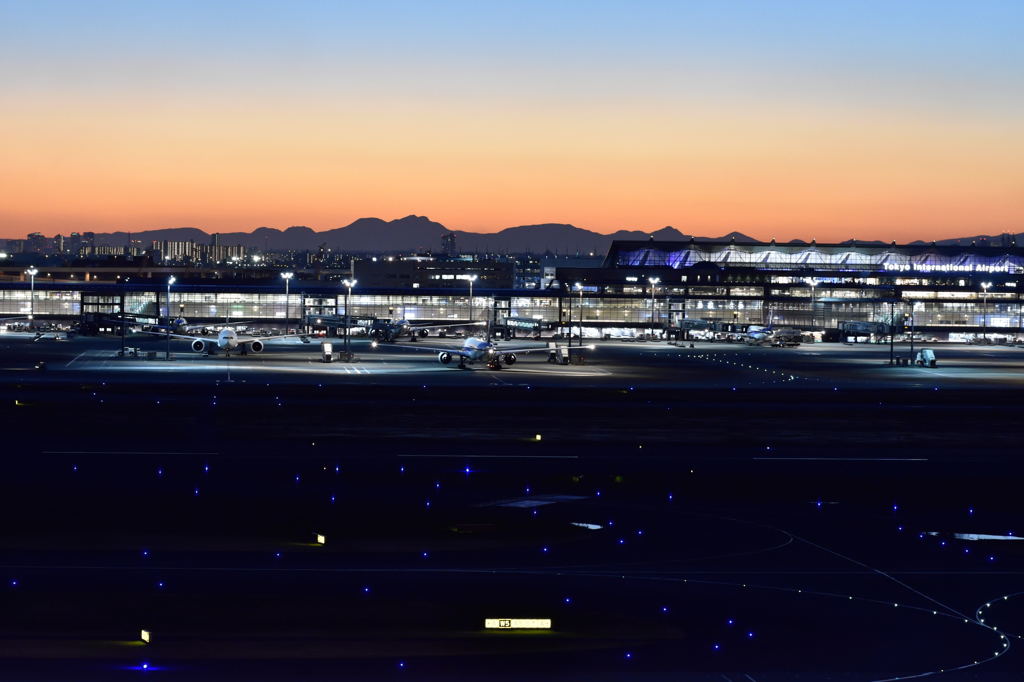 夕暮れの羽田空港