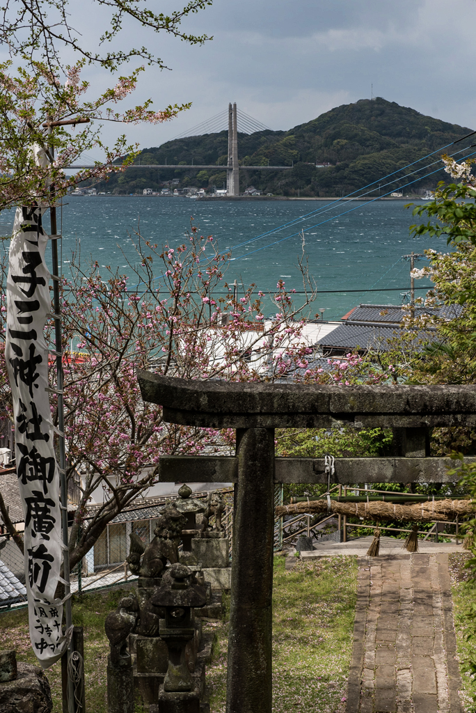 三神社の向こうの海