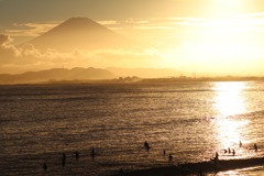 富士山と夕陽