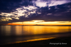 夕空に染まる海面と富士山～稲毛海浜公園～
