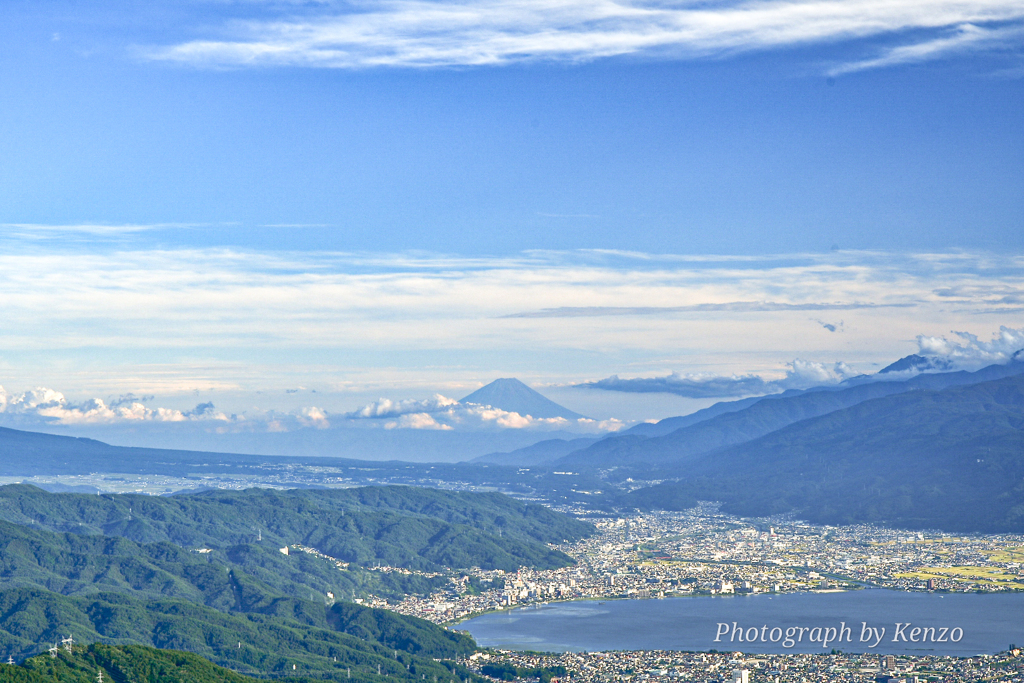 諏訪湖と富士山～高ボッチ～
