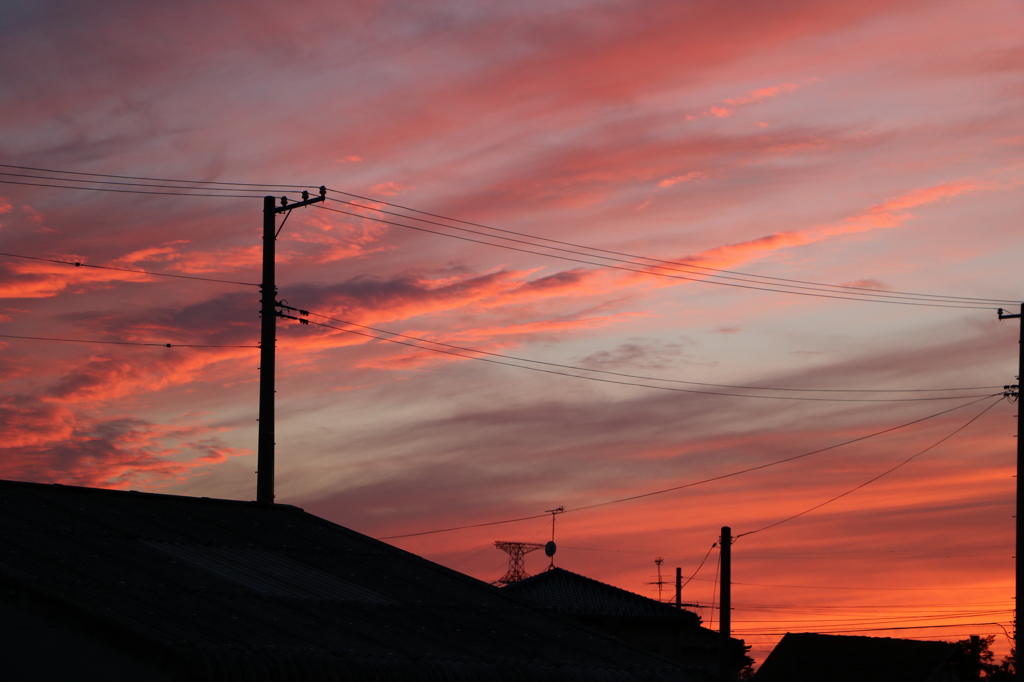 家からの夕日