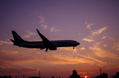 狙うは夕日か飛行機か