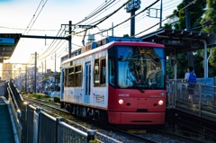 2015/09/12/夕暮れに停車する都電8800系(ローズピンク)