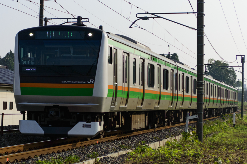 2015/08/03/宇都宮線E233系5両　第二白沢街道踏切にて