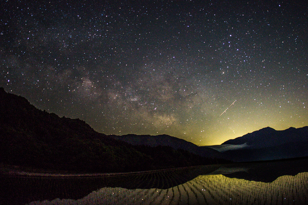 田畑に映る星たち