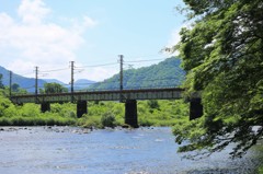 川と鉄橋と木