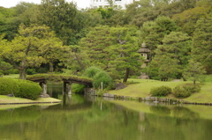 池と石灯篭　六義園　8月