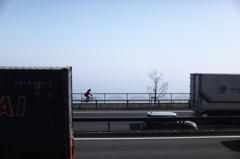 Beppu Bay.Train car window.