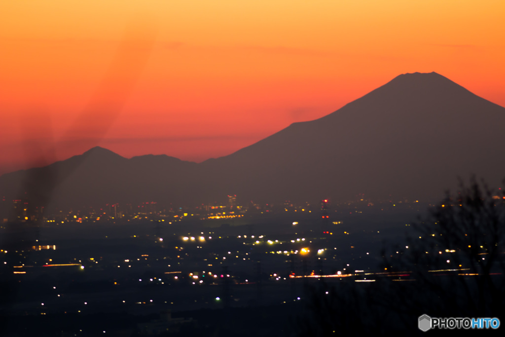 夕焼け富士筑波山より