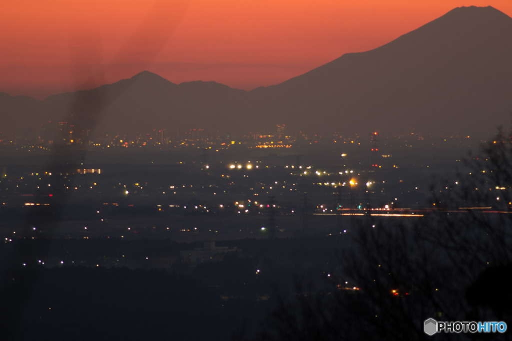 夕焼け富士筑波山より2