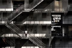 Apartment complex at dusk