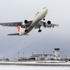 JAL A300-600R 雪の出雲を飛び立つ