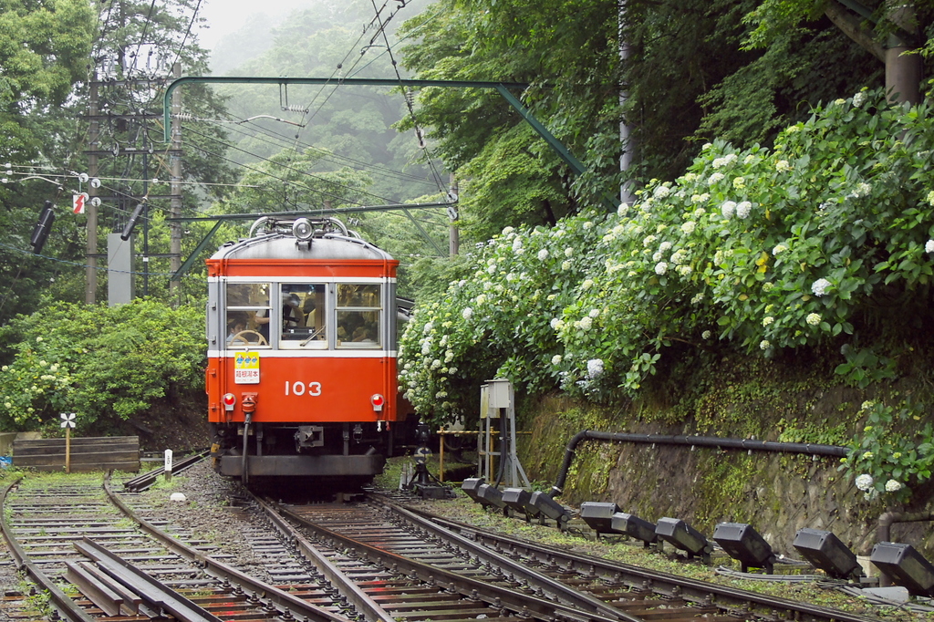 宮ノ下駅を出発した箱根登山鉄道