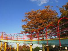 紅葉よりも滑り台の方が鮮やか