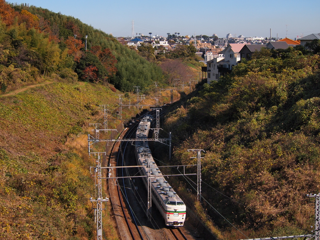 冬空のもと鎌倉へ急ぐ189系