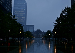 雨の東京駅