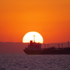 夕日と船2