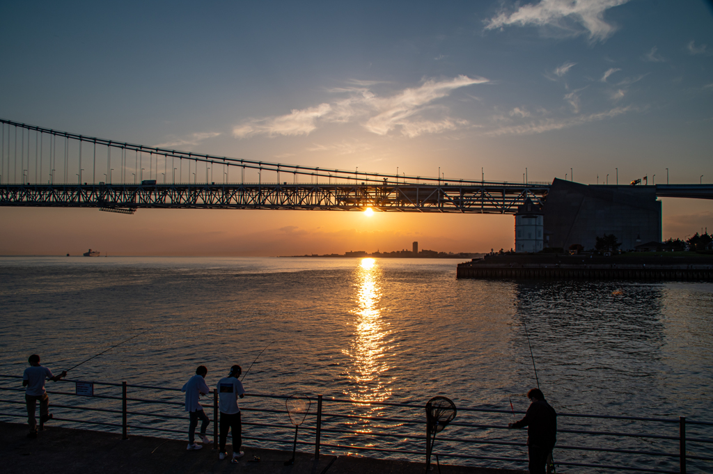 明石海峡大橋の夕陽　1