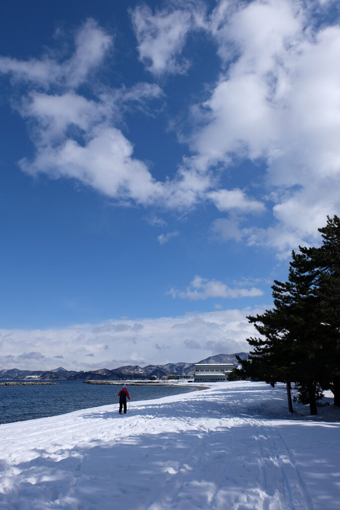 雪浜を行く