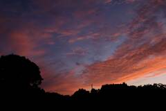 三日月と夕焼雲