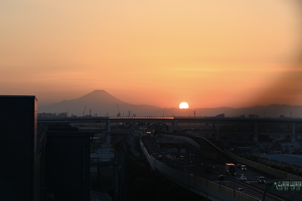 夕暮れと富士山