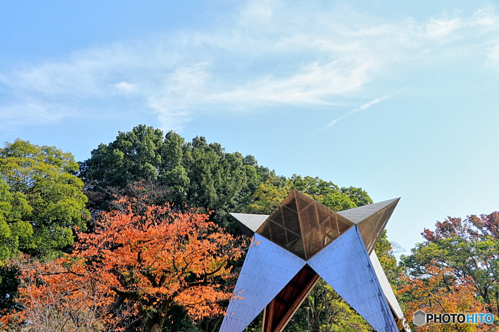 星型宇宙船が着陸した公園