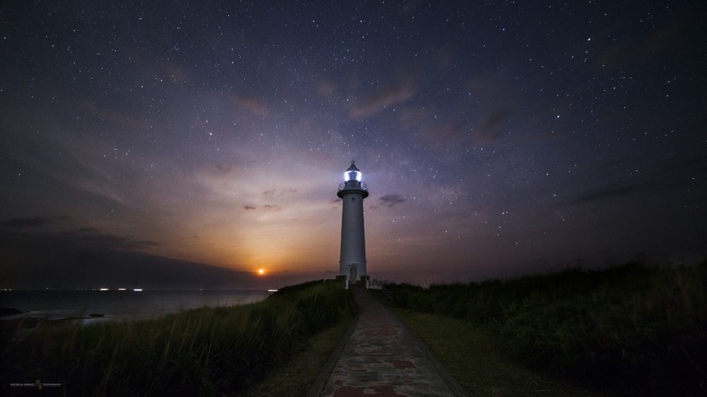 Lighthouse and Orange moon