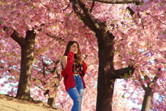 お花見でポーズ