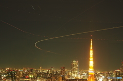 星と飛行機と夜景