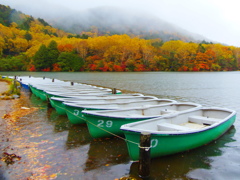 雨の湯の湖畔